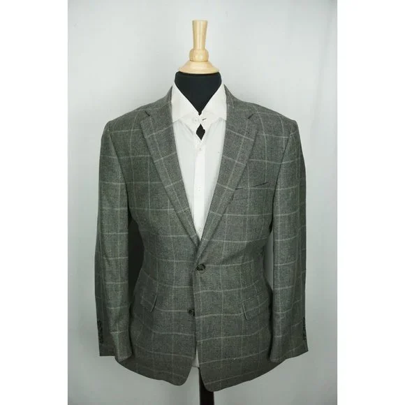 Jos A Bank Signature Collection Tailored Fit Silk Linen Gray Plaid Sport Coat 41